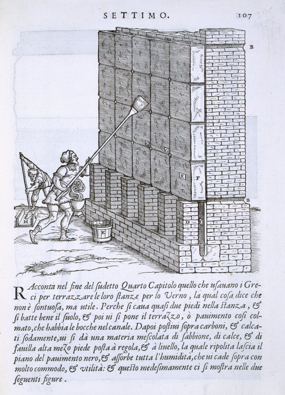 壁に保護コーティングを施す、「Della Architettura」、1590年発行 作： ジョヴァンニ・アントニオ・ルスコーニ