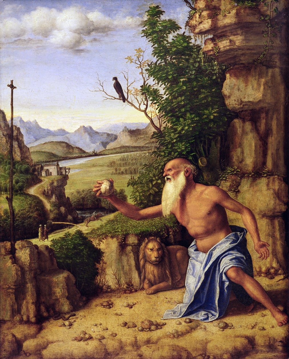 St.Jerome in a Landscape、c.1500-10（oil on wood） 作： ジョヴァンニ・バッティスタ チーマ・ダ・コネリアーノ
