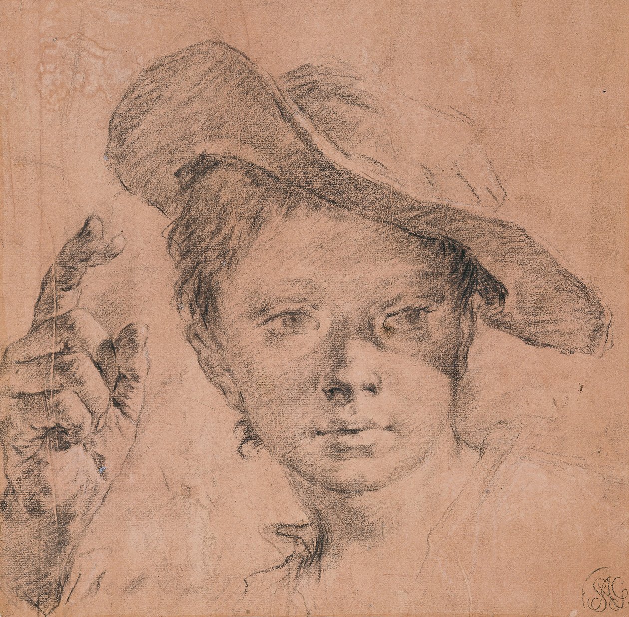 上げられた右手で指している少年の肖像画、c。 1740-1745 作： ジョヴァンニ・バッティスタ・ピアゼッタ