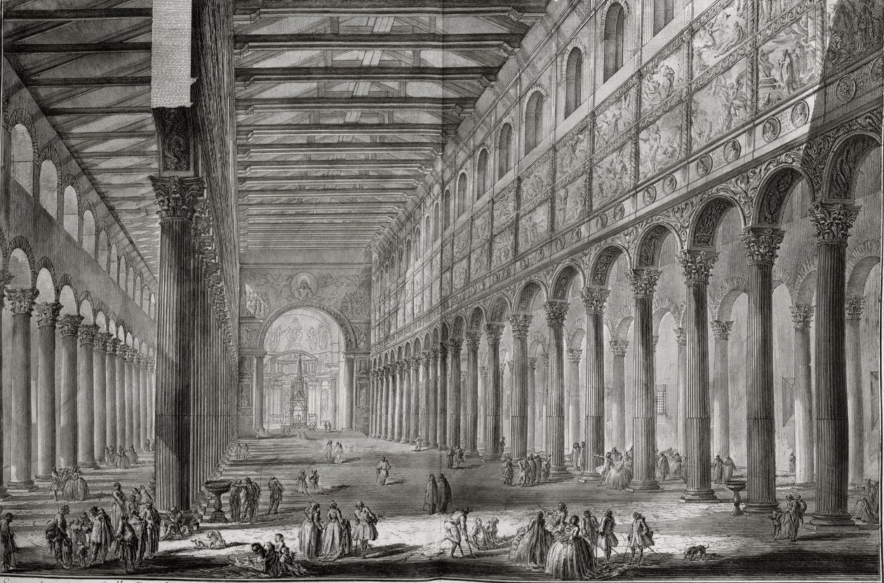 パリ、1835年に公開された「Le Antichita Romane de GB Piranesi（1756）」からのローマ、サンパウロフオーリルムーラ教会の内部 作： ジョバンニ・バッティスタ・ピラネージ