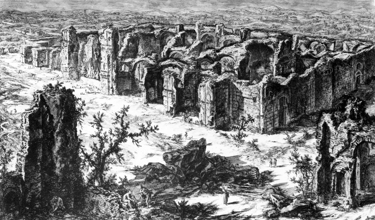 「ローマの景色」シリーズのカラカラ浴場の眺め、1760年頃 作： ジョバンニ・バッティスタ・ピラネージ