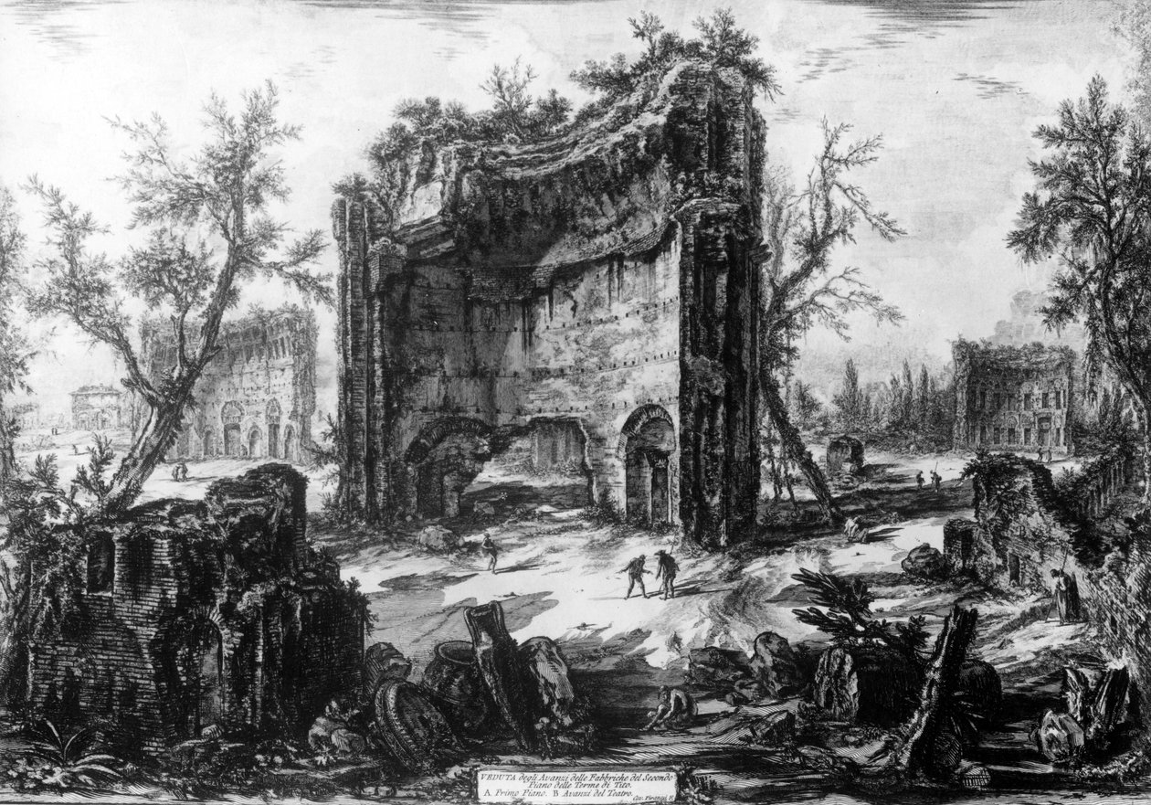 「ローマの景色」シリーズ、1760年頃のトラヤヌス浴場の眺め 作： ジョバンニ・バッティスタ・ピラネージ
