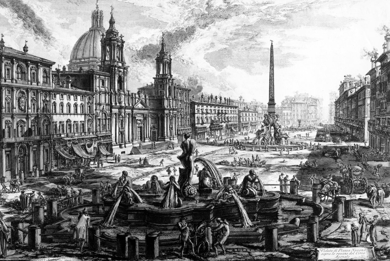 「ローマの景色」シリーズのナヴォーナ広場の眺め、1760年頃 作： ジョバンニ・バッティスタ・ピラネージ