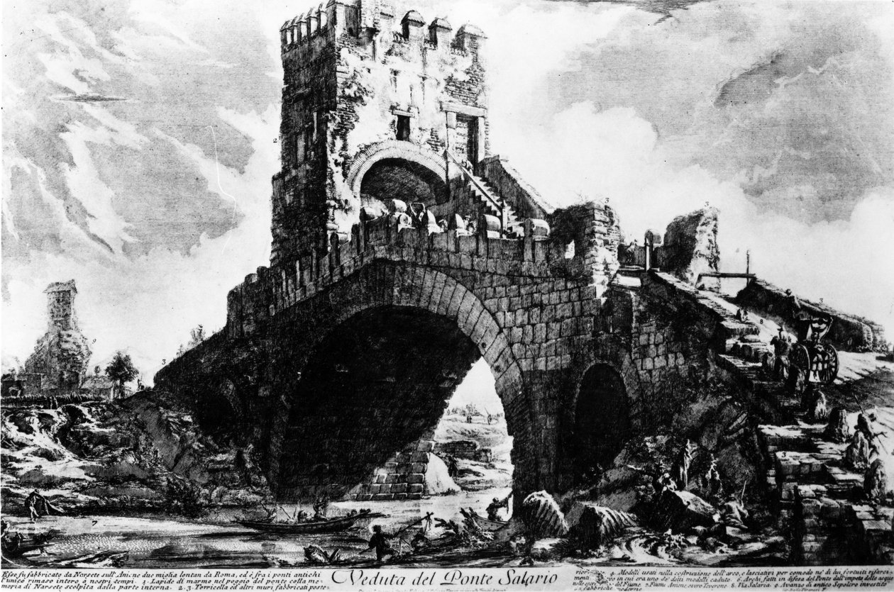 「ローマの景色」シリーズ、1760年頃のポンテサラリオの景色 作： ジョバンニ・バッティスタ・ピラネージ
