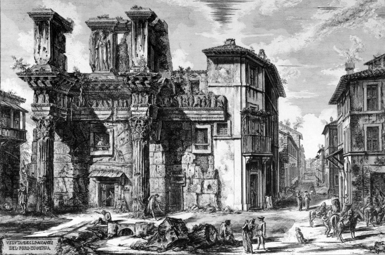 ネルヴァフォーラムの遺跡の眺め、「ローマの眺め」シリーズ、1758年 作： ジョバンニ・バッティスタ・ピラネージ