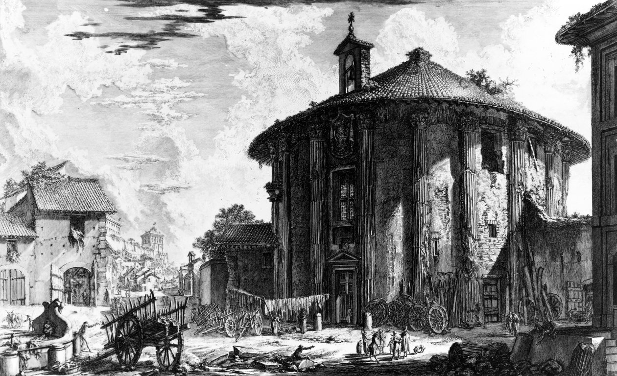 1758年の「ローマの眺め」シリーズからのボッカデッラヴェリータ広場のシベレ神殿の眺め 作： ジョバンニ・バッティスタ・ピラネージ