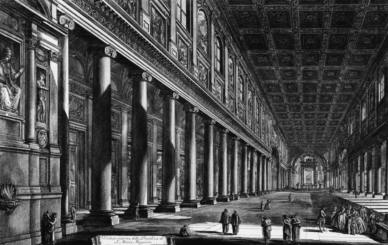 「ローマの景色」シリーズ、1760年頃のサンタマリアマッジョーレの内部の景色 作： ジョバンニ・バッティスタ・ピラネージ