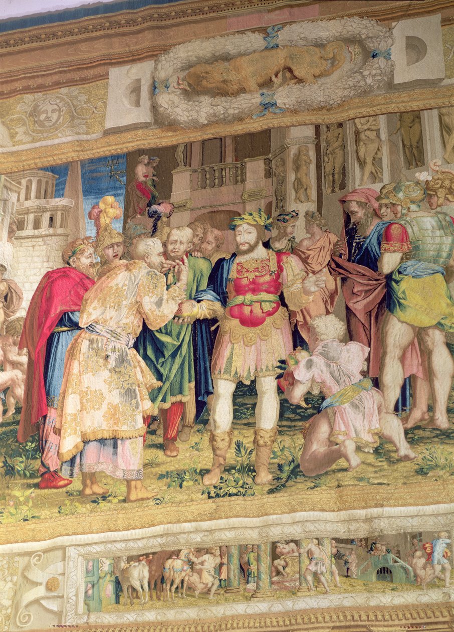 米国の統一、フランスのフランシス1世（1494-1547）を示す詳細（タペストリー） 作： ジョバンニ・バッティスタ・ロッソ・フィオレンティーノ
