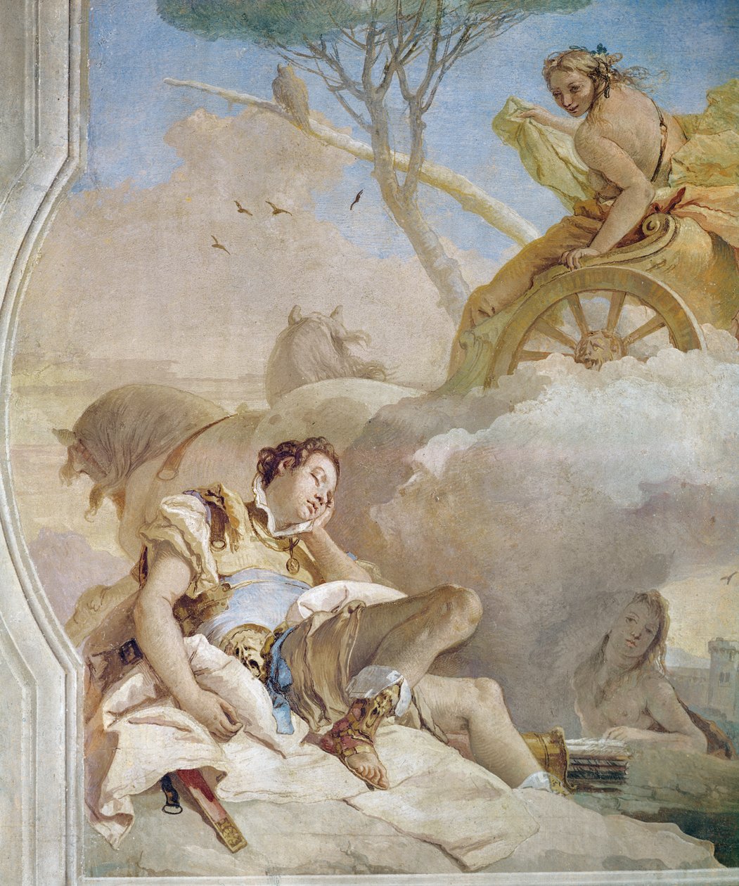 アルミダが眠っているリナルドを誘拐、「エルサレムリベラータ」よりTorquato Tasso（1544-95）1979（詳細） 作： ジョバンニ・バティスタ・ティエポロ