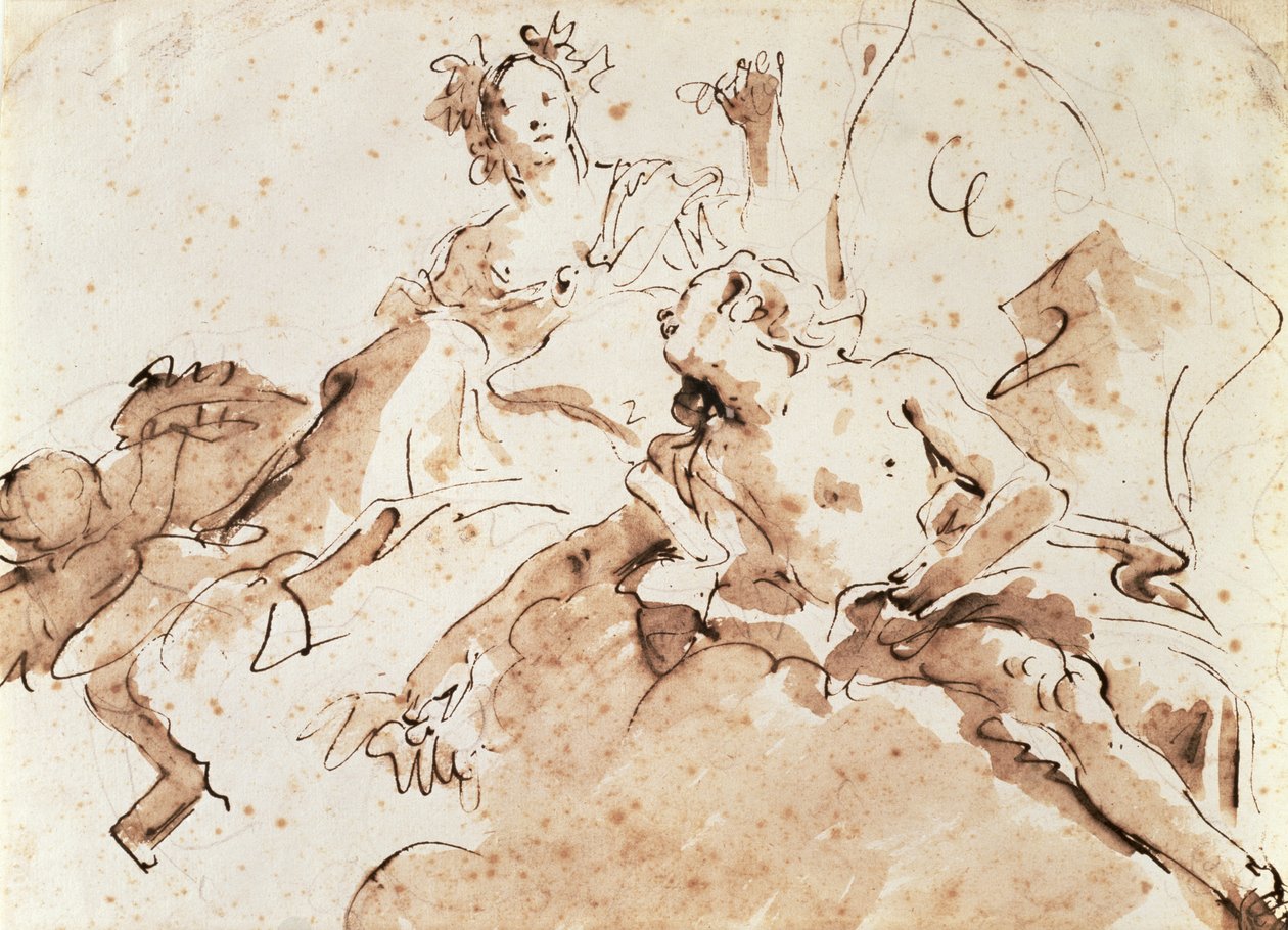 Zephyrus and Flora（紙に黒いチョークでペンと茶色を洗う） 作： ジョバンニ・バティスタ・ティエポロ