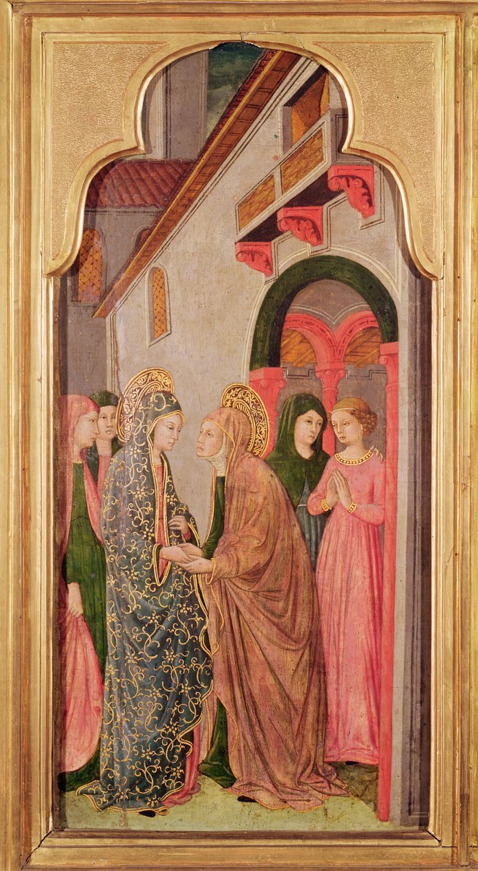 1445年頃、聖母の生涯の場面を描いた祭壇画のビジテーション 作： ジョヴァンニ・フランチェスコ・ダ・リミニ