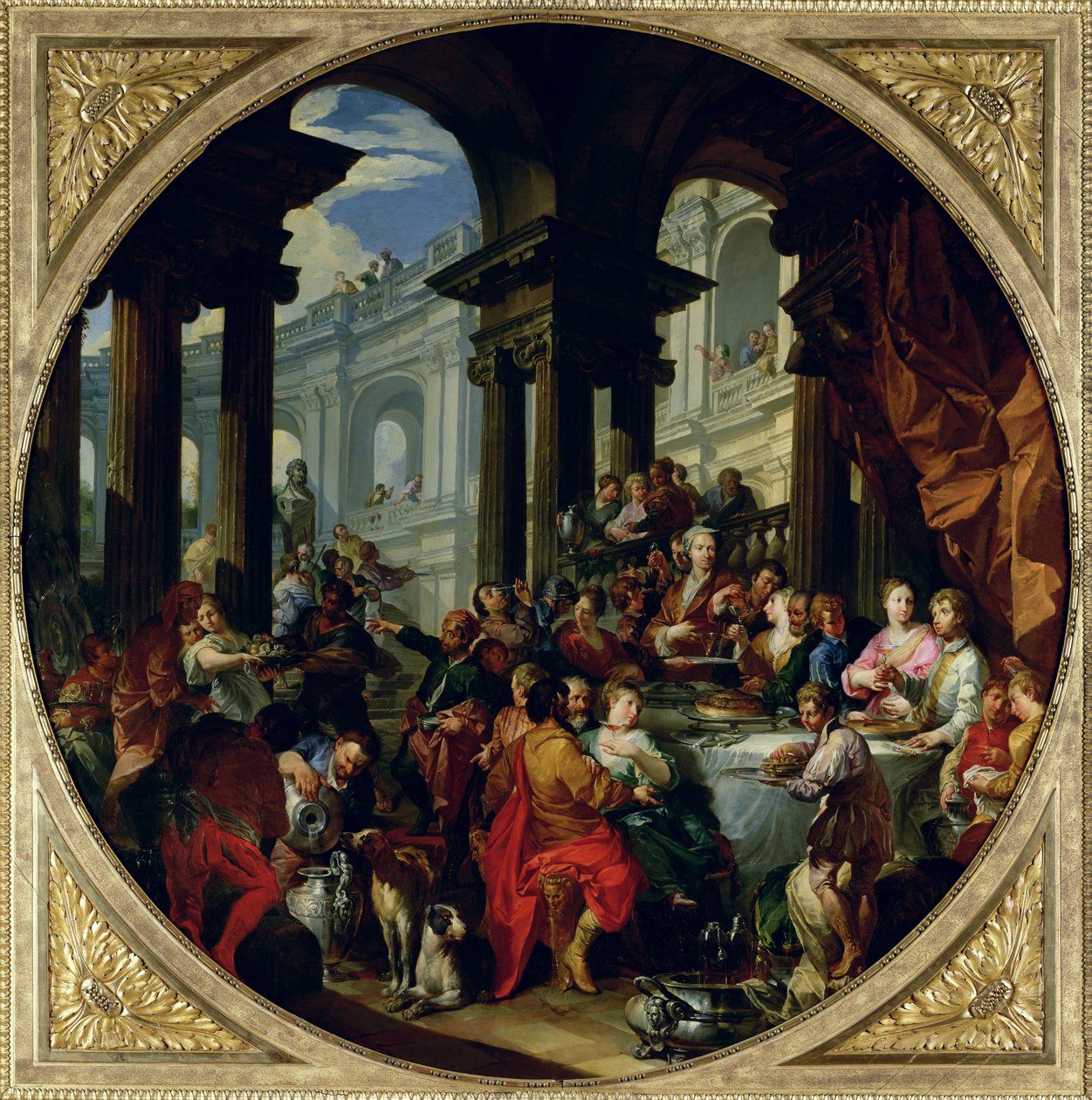 Ionic Porticoの下のごちそう、c.1720-25 作： ジョバンニ・パオロ・パニーニ