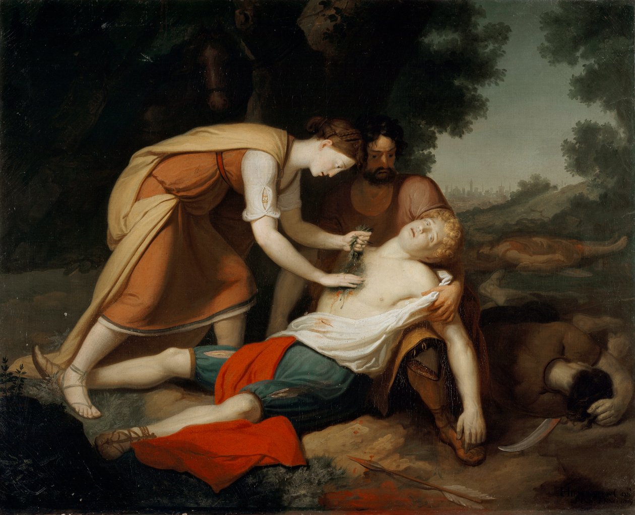 エルミニアとヴァフリーノが傷ついたタンクレデを発見する（『トルカート・タッソの届けたエルサレム』より第19曲）（絵画