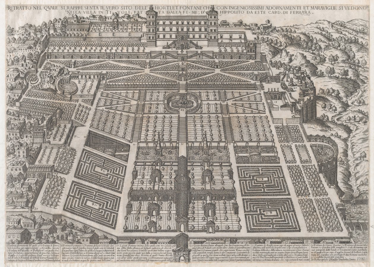 Speculum Romanae Magnificentiae:チボリの宮殿と庭園、1581年、1581年 作： ジョバンニアンブロージョブランビラ。
