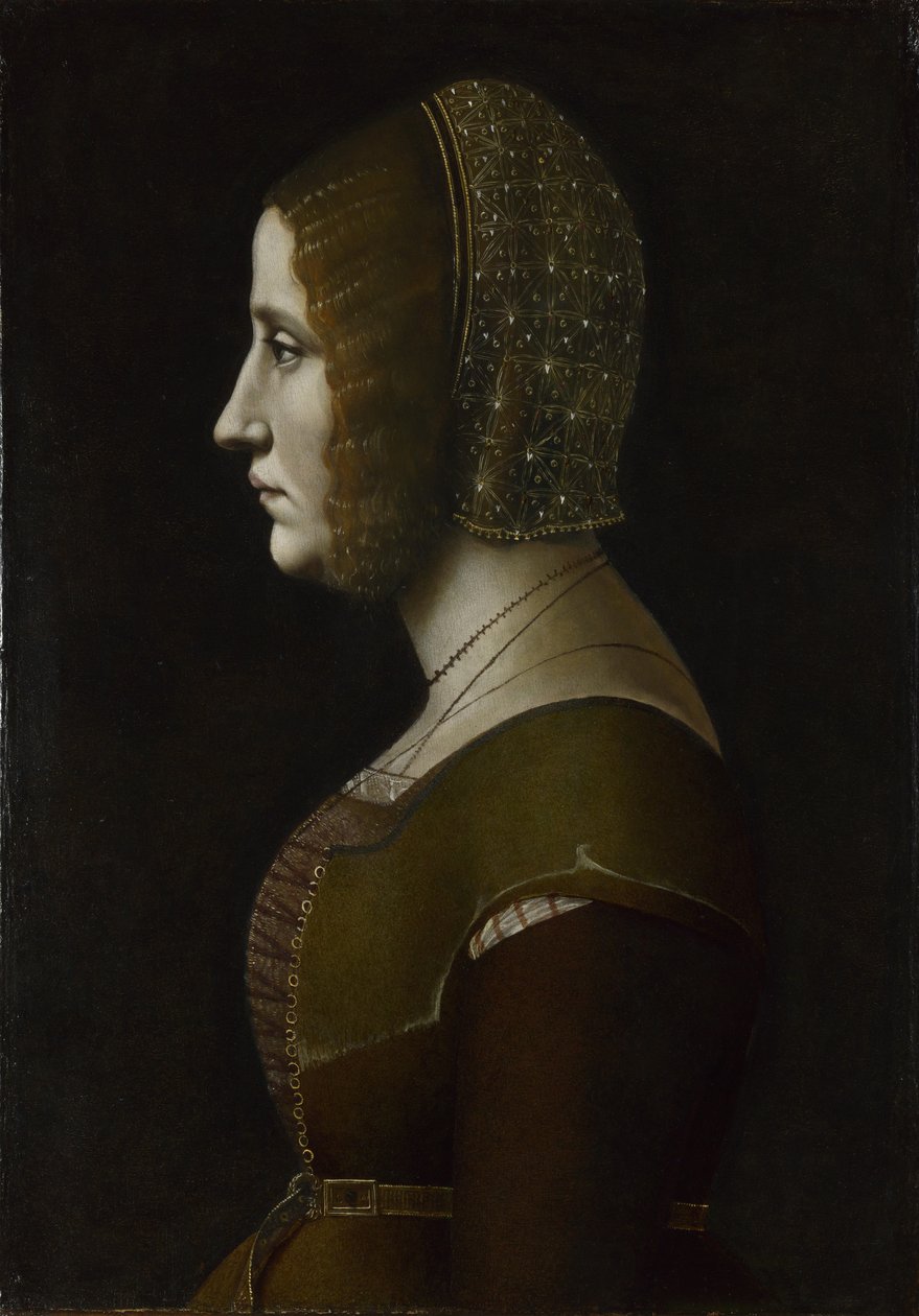 横顔の女性の肖像、c。 1495 作： ジョヴァンニ・アンブロジオ・デ・プレディス