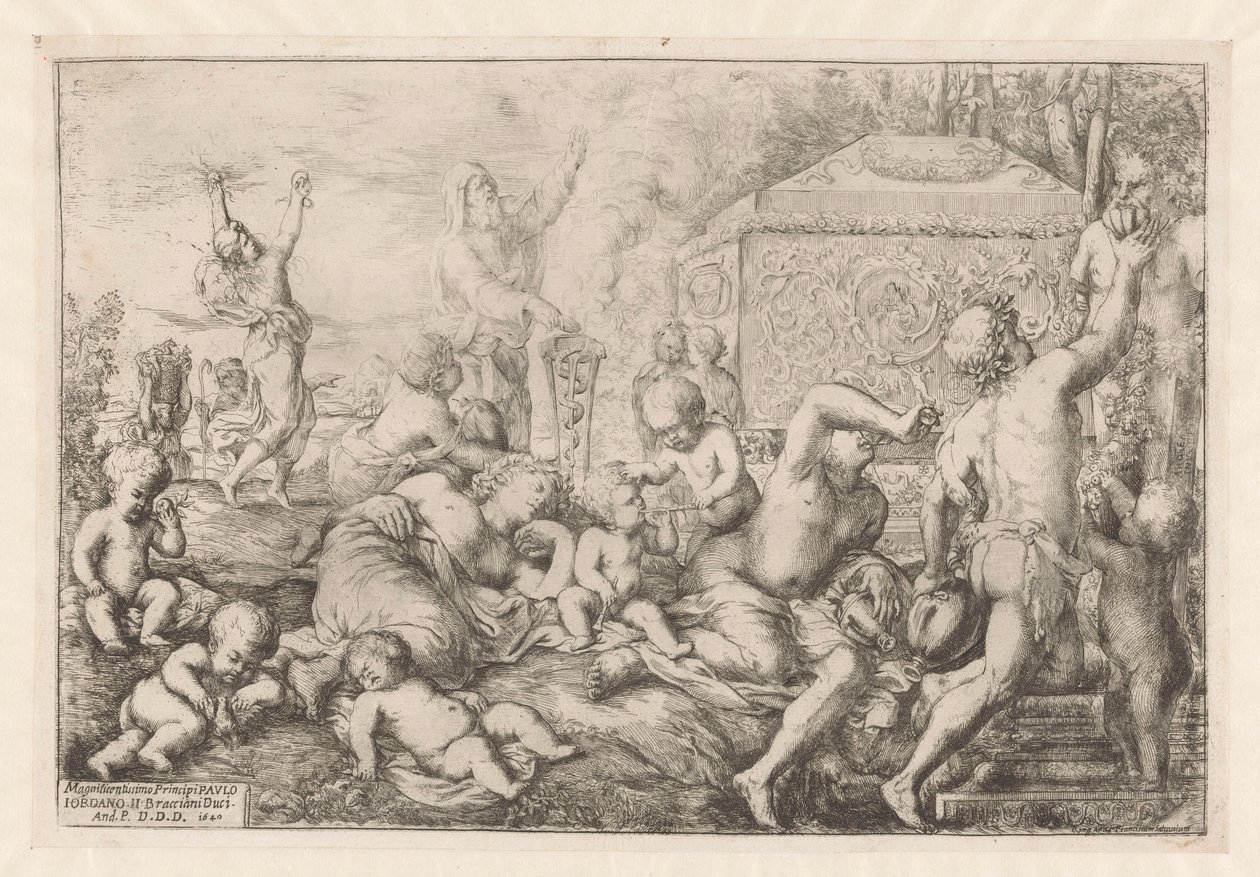 Bacchanal met altaar, faun en Silenus 作： ジョバンニアンドレアポデスタ
