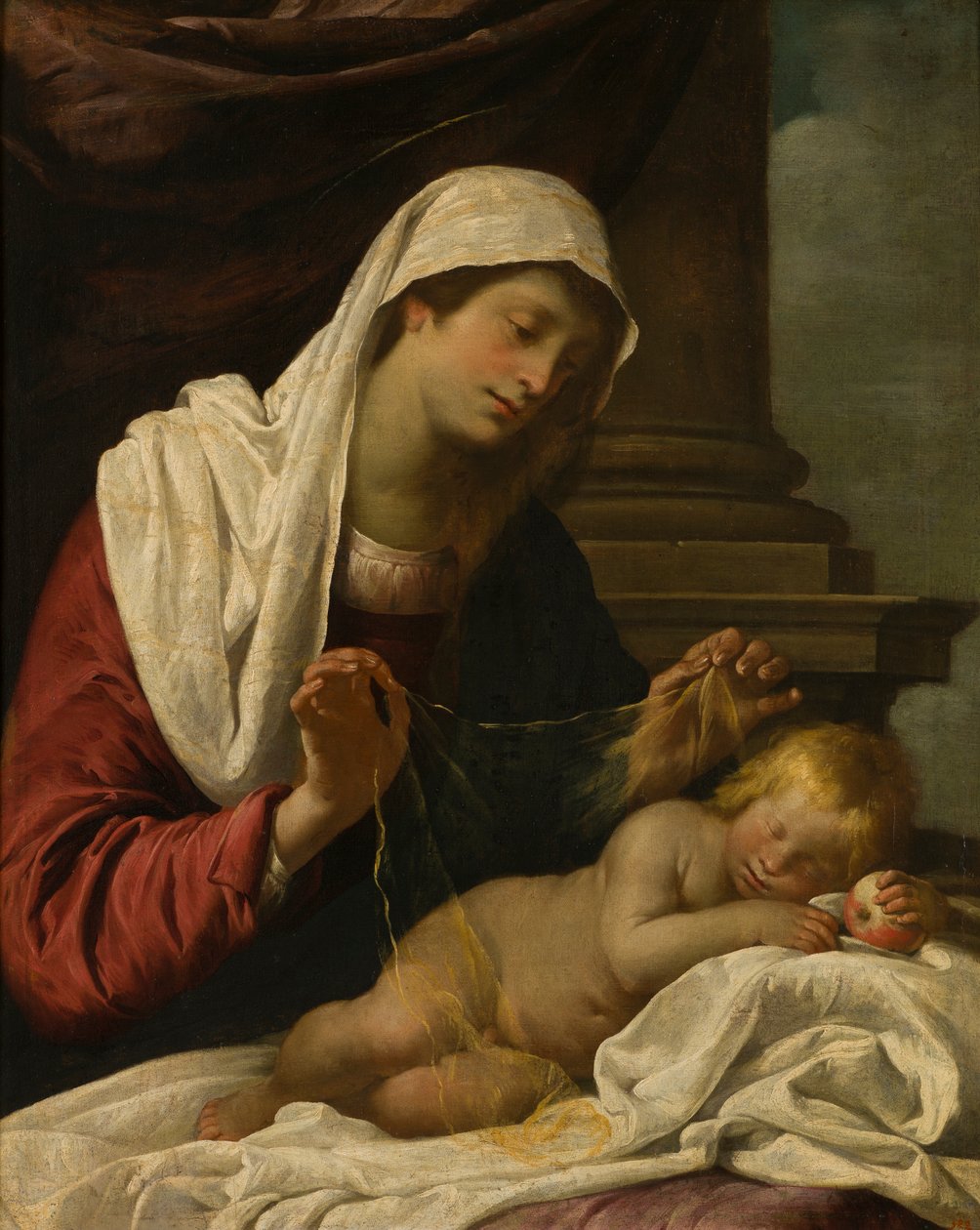 眠っている子供とマドンナ、c.1618-69（キャンバスに油彩） 作： ジョバンニアンドレアディ（attr。to）フェラーリ