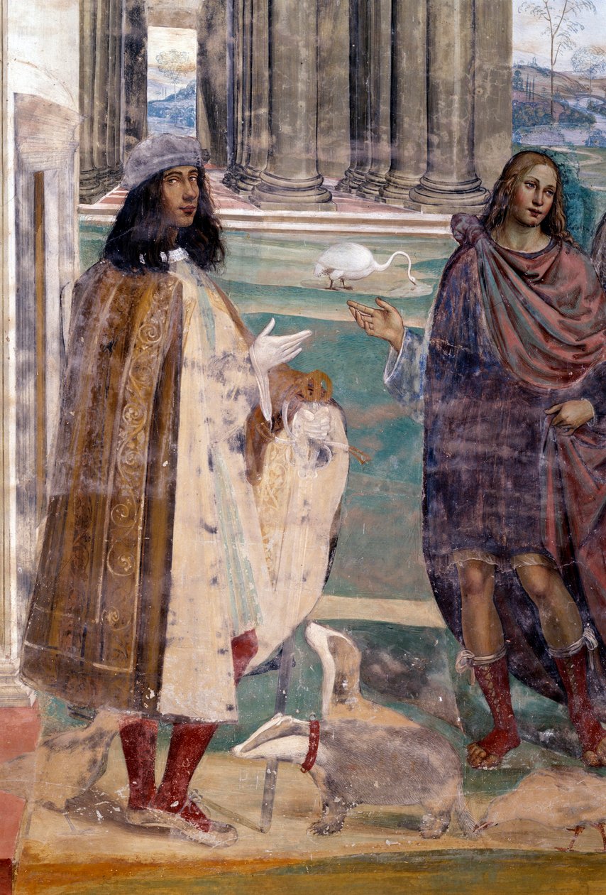 Benedikt repariert ein zerbrochenes Sieb (Selbstporträt des Künstlers) (Detail) von Giovanni Antonio Bazzi Sodoma