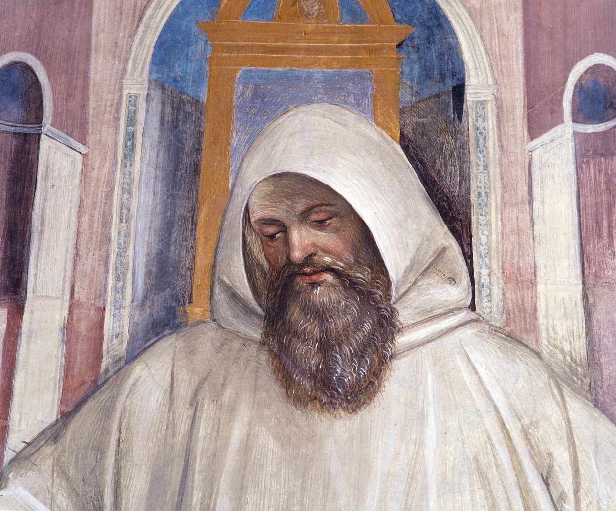 Der heilige Benedikt gibt den Olivetanermönchen die Regel (Detail) von Giovanni Antonio Bazzi Sodoma