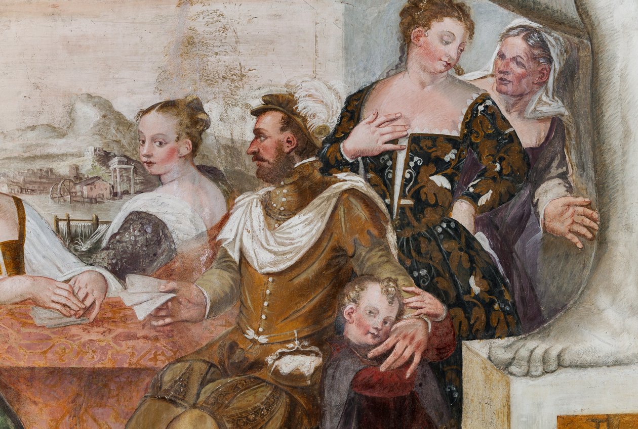 カードゲーム、メインホール、1570年頃（フレスコ画） 作： ジョバンニ・アントニオ・ファソロ