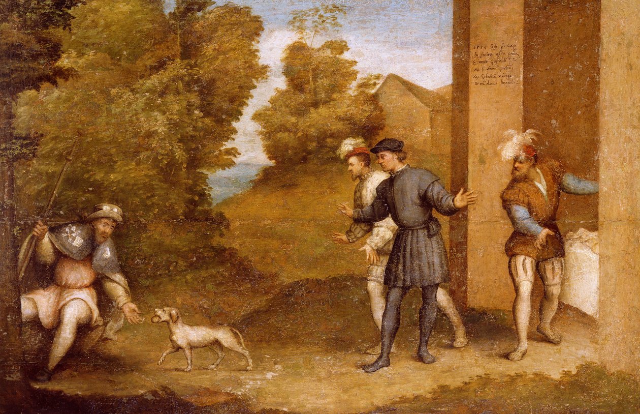 犬に餌を与えられる聖ロック（聖ゴッタルドの祭壇画のコンパートメント 作： ジョヴァンニ・アントニオ・ポルデノーネ
