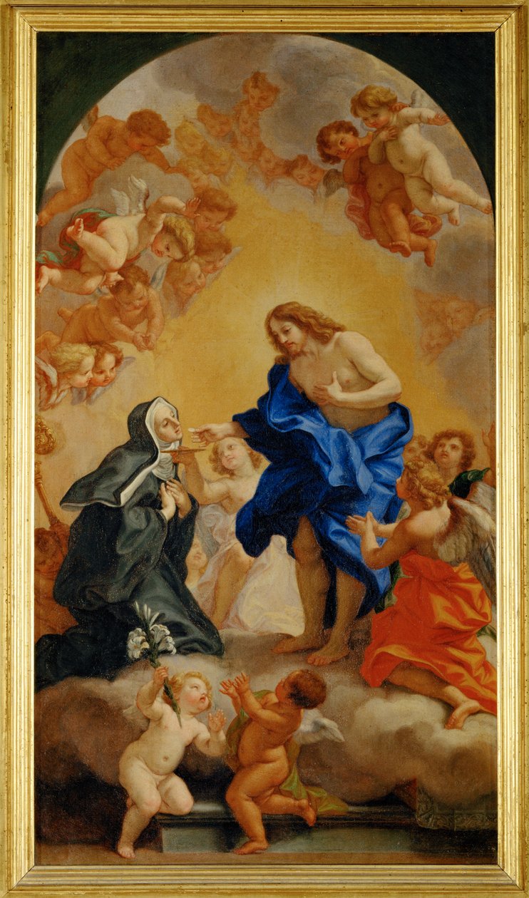Une bienheureuse abesse receivevant la communion des mains du Christ - キリストの手から聖体拝領を受ける修道女。 作： ジョヴァンニ・バティスタ (1639-1709) ガウリ