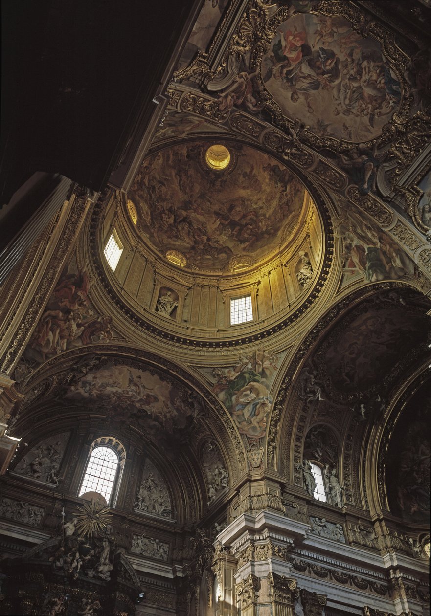 ドームとバチッチャのフレスコ画の眺め、ローマのゲス教会、1568年頃（Interior view of Chiesa del Gesu with cupola and Baciccia