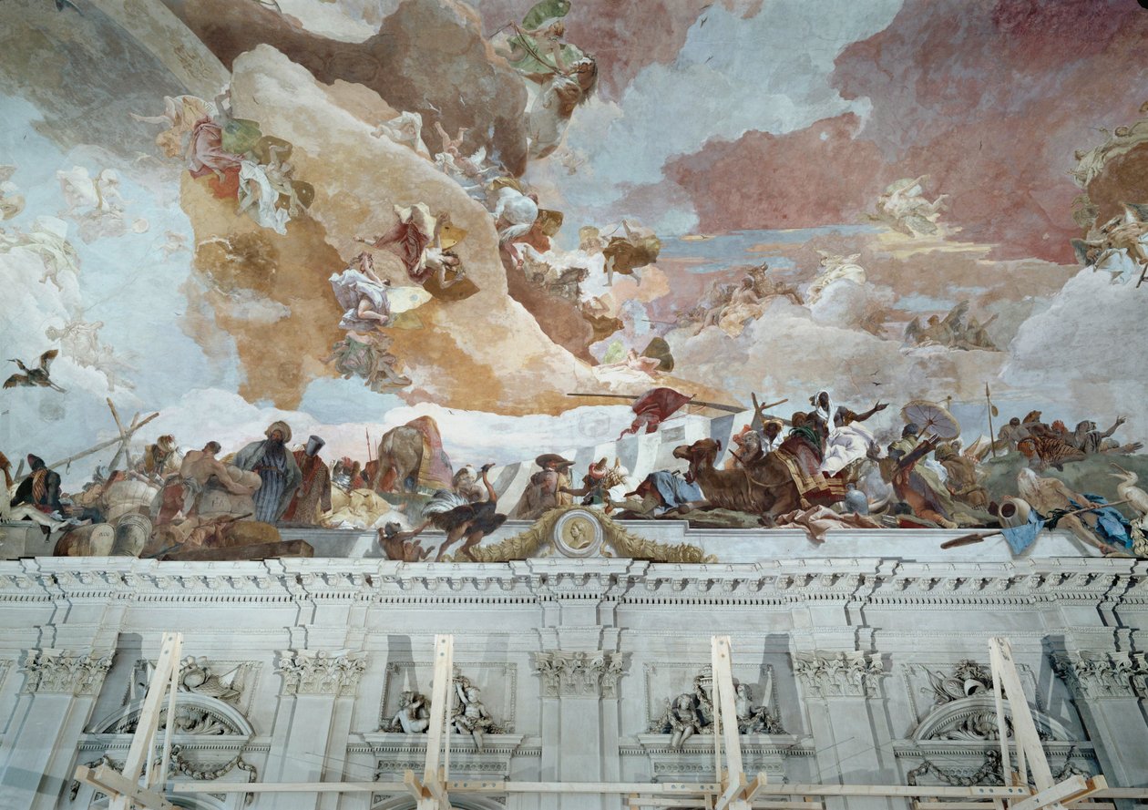 アフリカ、天井のフレスコ画の詳細...（フレスコ画） 作： ジョヴァンニ・バティスタ (1696-1770) ティエポロ