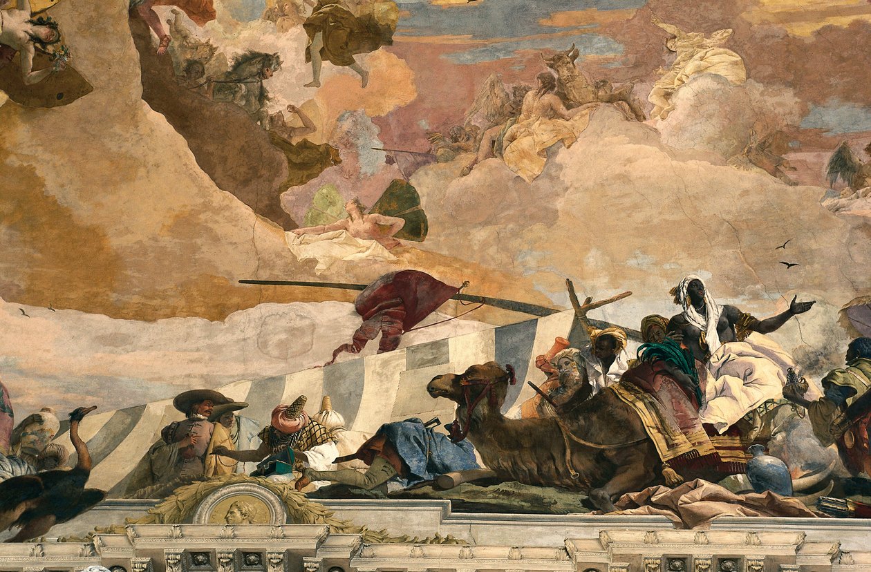 アフリカのアレゴリー。 Giovanni Battista Tiepolo (1696-1770) によるフレスコ画 作： ジョバンニ・バティスタ・ティエポロ