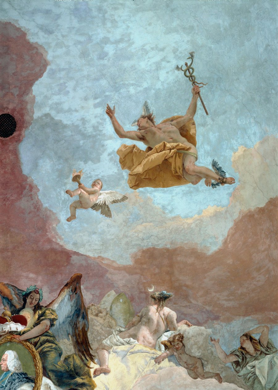 神々の使者マーキュリー...（フレスコ画） 作： ジョヴァンニ・バティスタ (1696-1770) ティエポロ