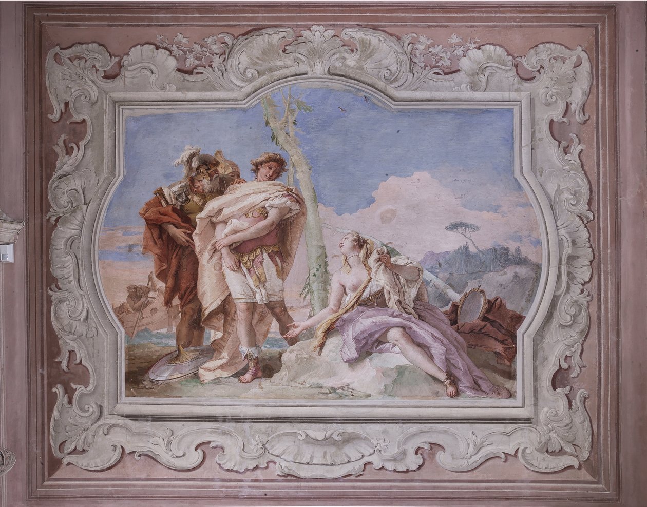Palazzina (小さな建物): 4 番目の部屋または Torquato Tasso のビュー、「Jerusalem Delivered」のエピソードを表すフリースコア付き: 作： ジョバンニ・バティスタ・ティエポロ