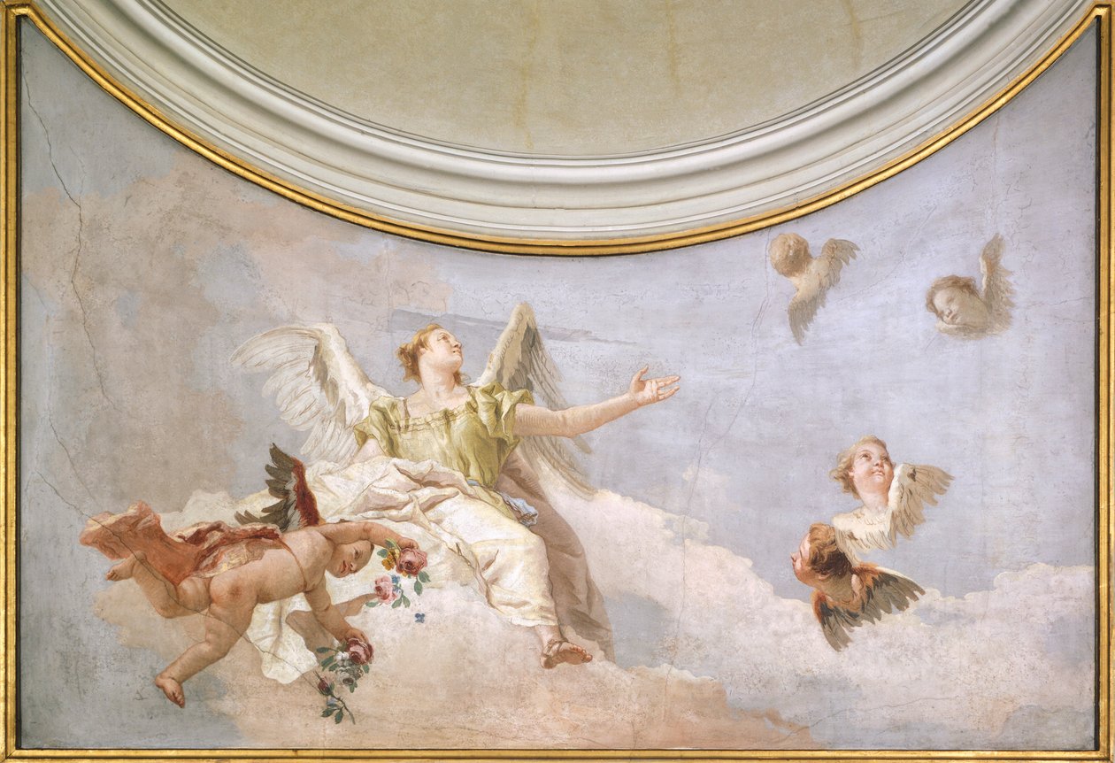 ジョヴァンニ・バッティスタ・ティエポロ（1696-1770）作「聖母被昇天」、フレスコ画、詳細、ウディネの純潔のオラトリオ 作： ジョバンニ・バティスタ・ティエポロ