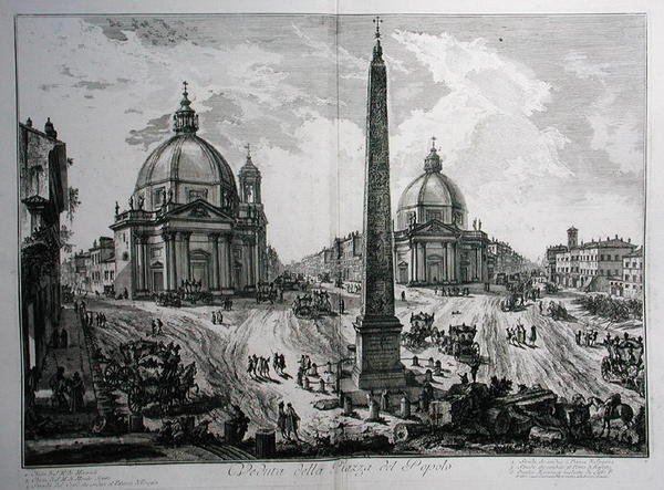 ポポロ広場、パリで出版された「Le Antichita Romane de G.B. Piranesi (1756)」より 作： ジョバンニ・バティスタ（後）ピラネージ