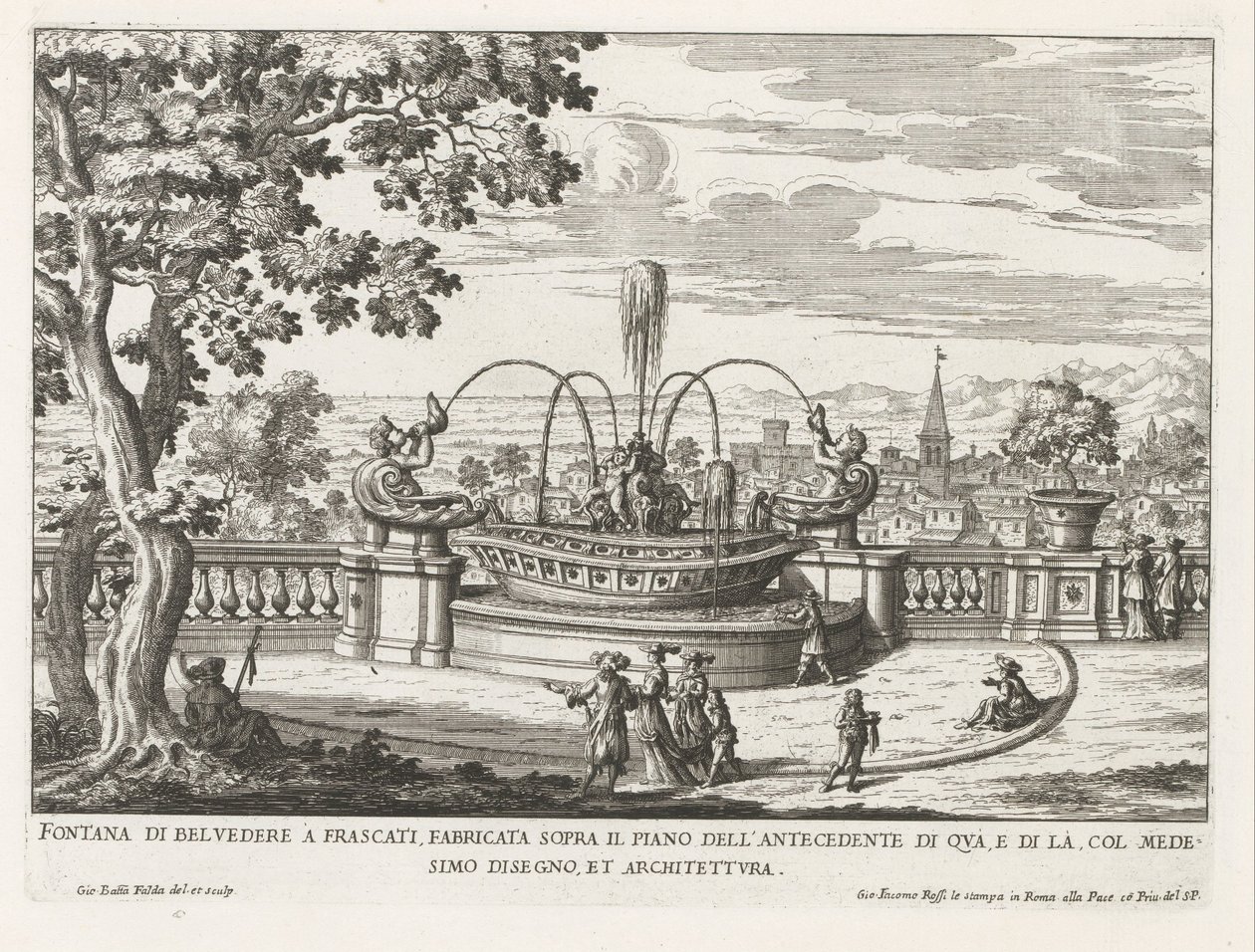 Fontein in de tuinen van de Villa Aldobrandini te Frascati フラスカーティのベルヴェデーレの噴水、ここの前の床の上に建てられた (...) (オブジェクトのタイトル) フラスカーティのヴィラの噴水 (シリーズ タイトル) フォンテイネン・ヴァン・フラスカーティ（シリーズタイトル） 作： ジョヴァンニ・バッティスタ・ファルダ