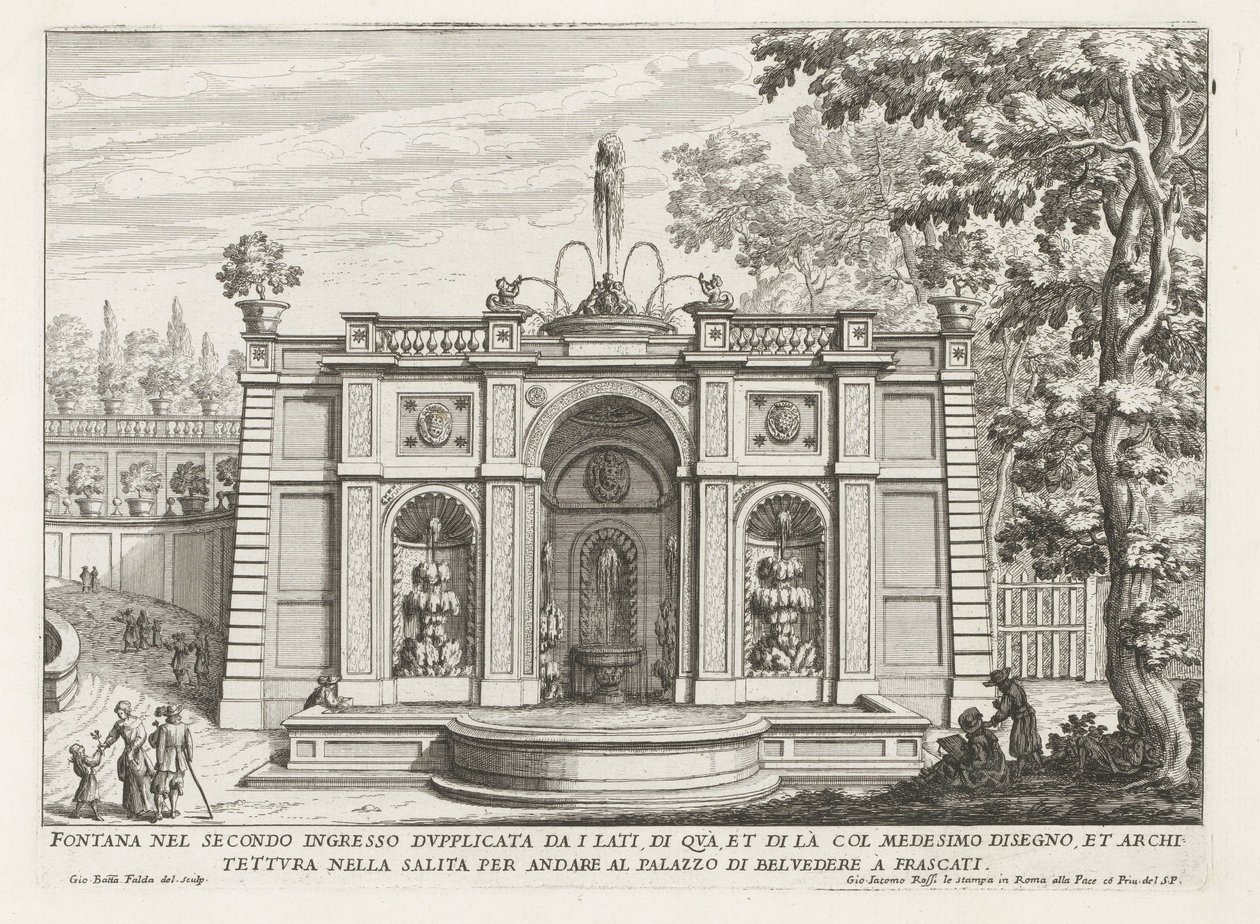 Fontein in de tuinen van de Villa Aldobrandini te Frascati 側面から複製された 2 番目の入り口の噴水 (...) (オブジェクトのタイトル) フラスカーティのヴィラの噴水 (シリーズ タイトル) フォンテイネン・ヴァン・フラスカーティ（シリーズタイトル） 作： ジョヴァンニ・バッティスタ・ファルダ