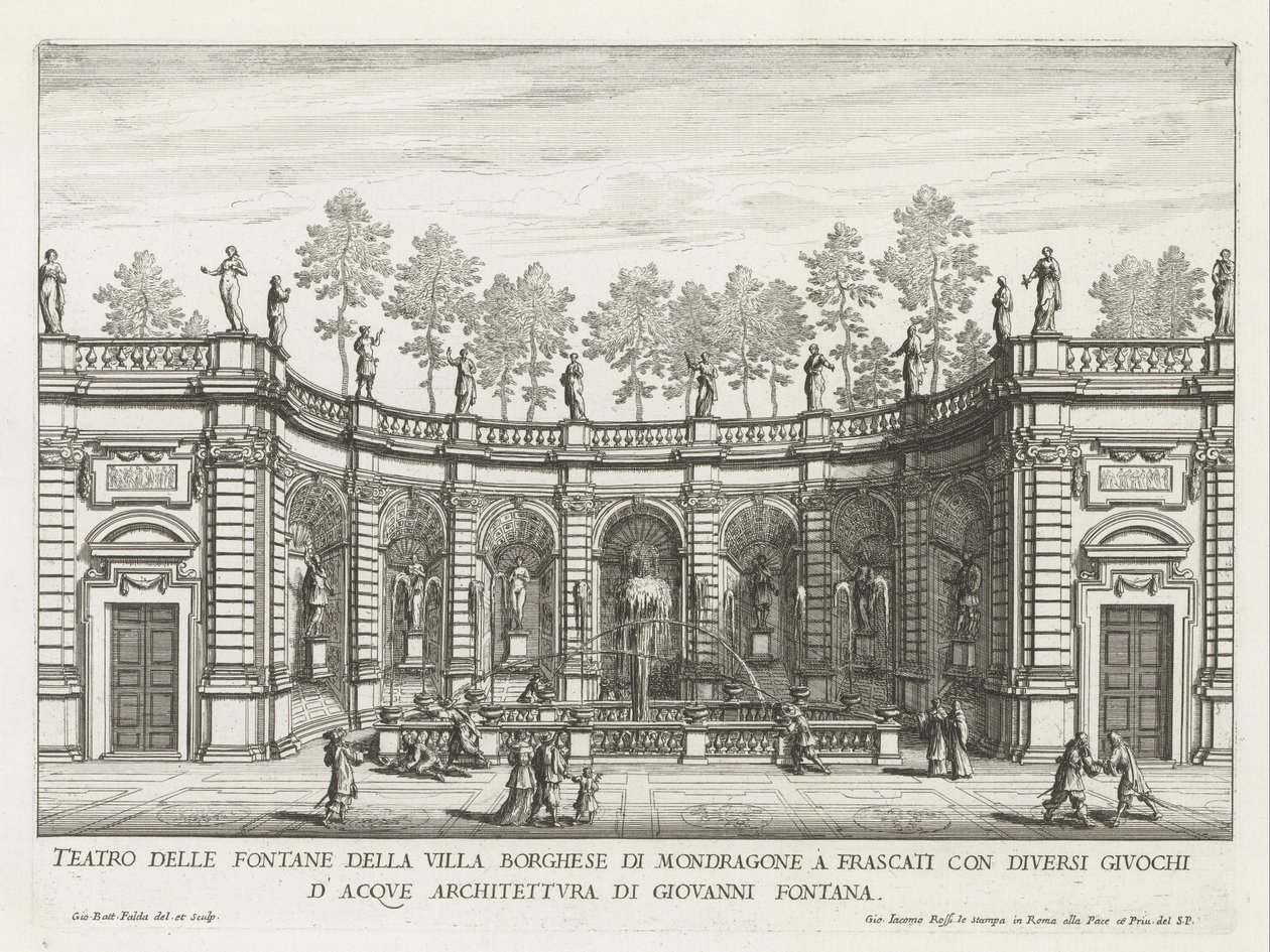 Fontein in de tuinen van de Villa Mondragone te Frascati Frascati の Mondragone の Villa Borghese の噴水の劇場 (...) (オブジェクトのタイトル) フラスカーティのヴィラの噴水 (シリーズ タイトル) フォンテイネン・ヴァン・フラスカーティ（シリーズタイトル） 作： ジョヴァンニ・バッティスタ・ファルダ