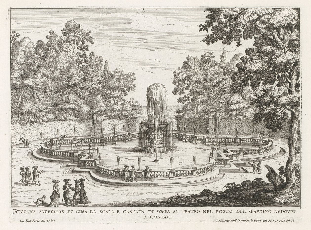 Fontein in de tuinen van de Villa Torlonia te Frascati 階段の上の噴水と劇場の上の滝 (...) (オブジェクトのタイトル) フラスカーティのヴィラの噴水 (シリーズ タイトル) フォンテイネン・ヴァン・フラスカーティ（シリーズタイトル） 作： ジョヴァンニ・バッティスタ・ファルダ
