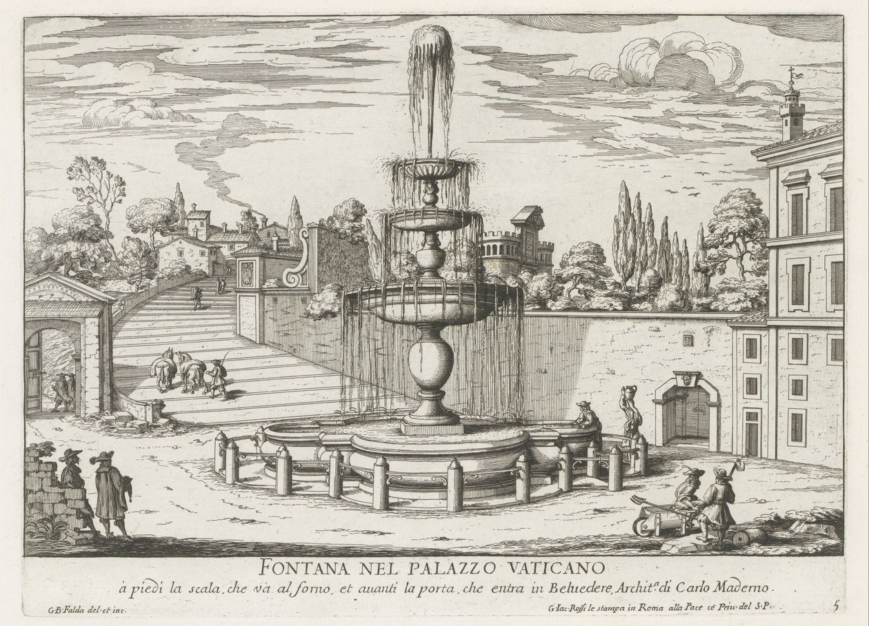 バチカンの噴水 Fontana nel Palazzo Vaticano (オブジェクトのタイトル) Fontane di Roma (シリーズタイトル) ローマの噴水 (シリーズタイトル) 作： ジョヴァンニ・バッティスタ・ファルダ