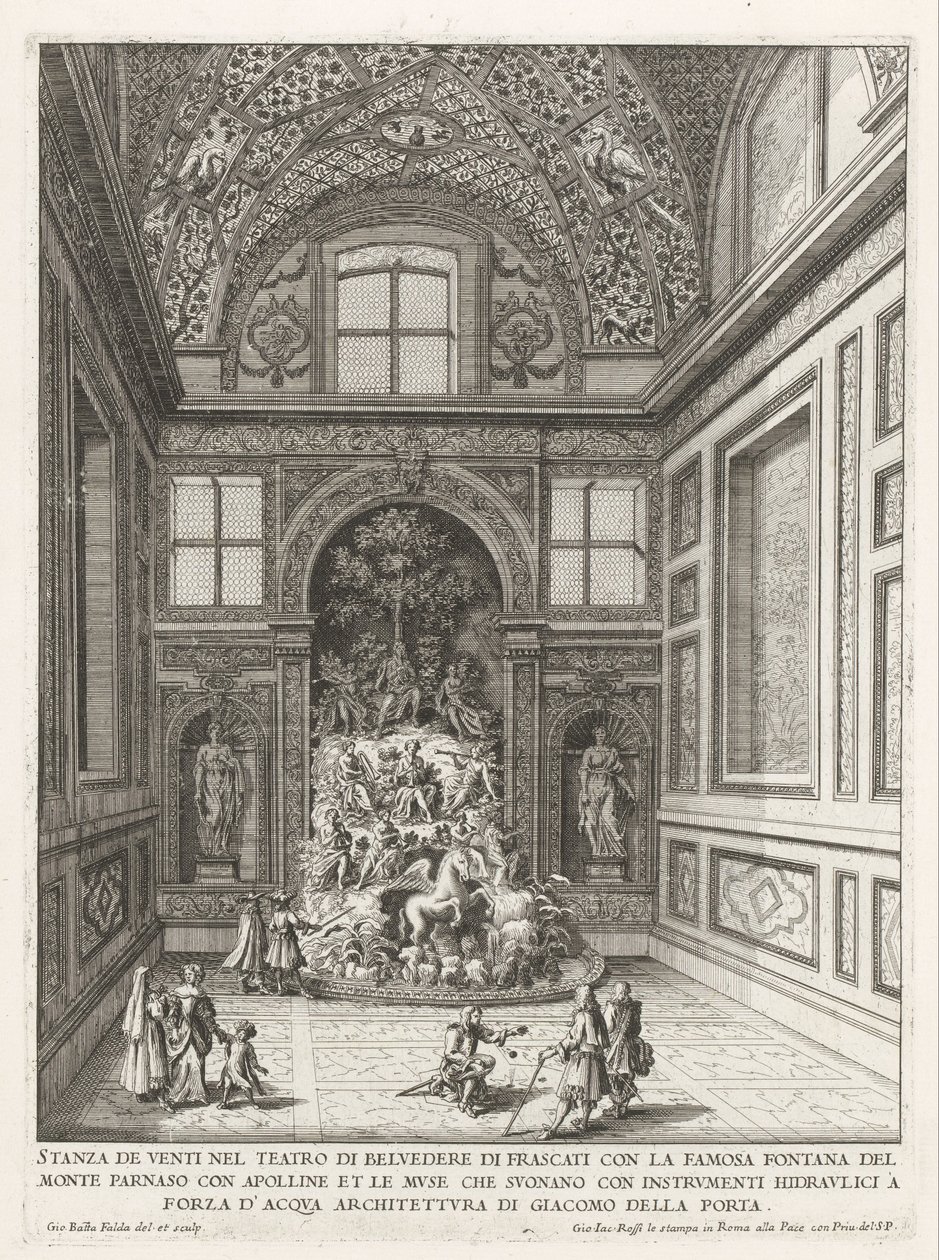 Stanza dei Venti in de tuinen van de Villa Aldobrandini te Frascati フラスカーティのベルヴェデーレ劇場の風の部屋 (...) (オブジェクトのタイトル) フラスカーティのヴィラの噴水 (シリーズ タイトル) フォンテイネン・ヴァン・フラスカーティ（シリーズタイトル） 作： ジョヴァンニ・バッティスタ・ファルダ