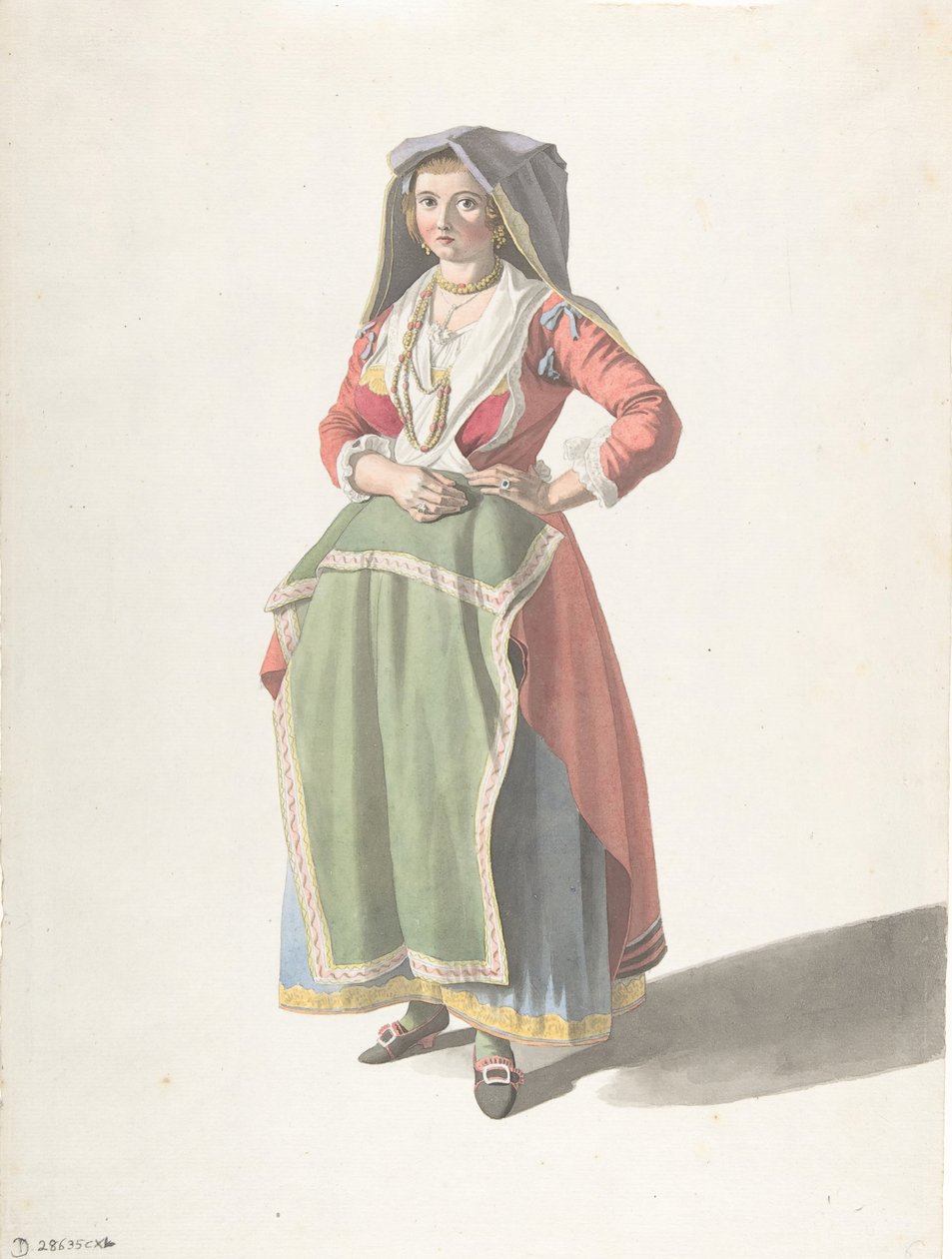 伝統的なナポリのドレスを着た若い女性、カリフォルニア州。 1775-1821。 作： ジョヴァンニ・バッティスタ・ルシエリ