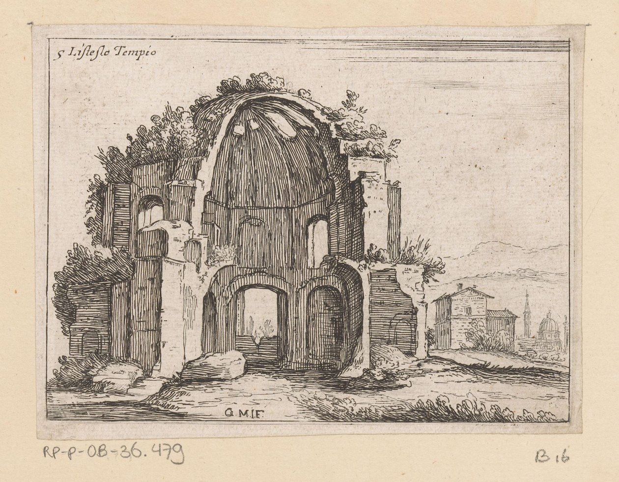 風景の中のミネルバ メディカ神殿の遺跡 Listesso Tempio (オブジェクトのタイトル) ローマの景色 (シリーズタイトル) Alcune vedute et prospettive di luoghi dishabitati di Roma (シリーズ タイトル) 作： ジョバンニ・バッティスタ・メルカティ