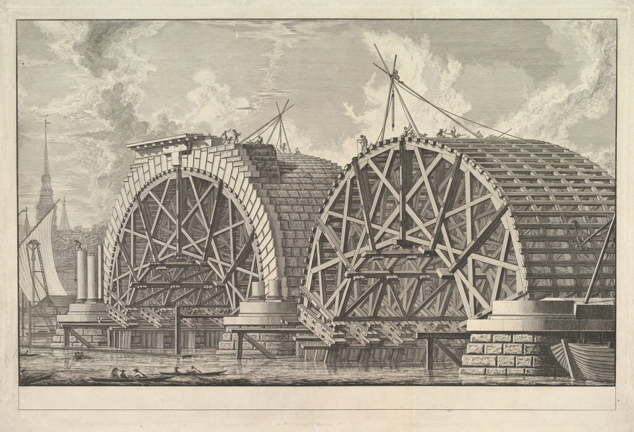 ブラックフライアーズで意図された橋の一部の眺め、ロンドン、ca。 1764。 作： ジョバンニ・バッティスタ・ピラネージ