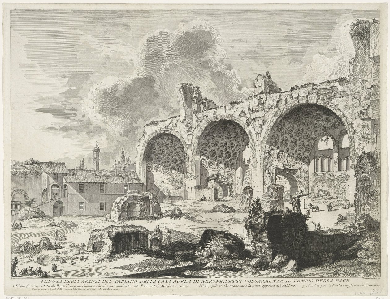 Basilica van Maxentius te Rome Veduta degli avanzi del Tablino della Casa Aurea di Nerone, detti volgarmente il Tempio della Pace (title on object) Gezichten op Rome (series title) Vedute di Roma disegnate ed incise da Giambattista Piranesi architetto V    作： ジョバンニ・バッティスタ・ピラネージ