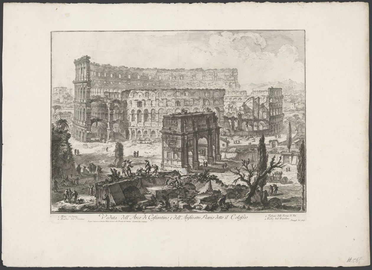 Bogen des Konstantin und das Kolosseum in Rom von Giovanni-Battista Piranesi