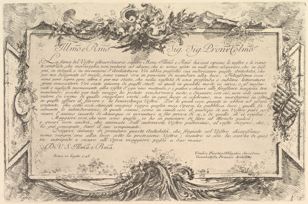 ジョヴァンニ・ボッタリへの献身 ボッタリへの献身, ca. 1748年。 作： ジョバンニ・バッティスタ・ピラネージ