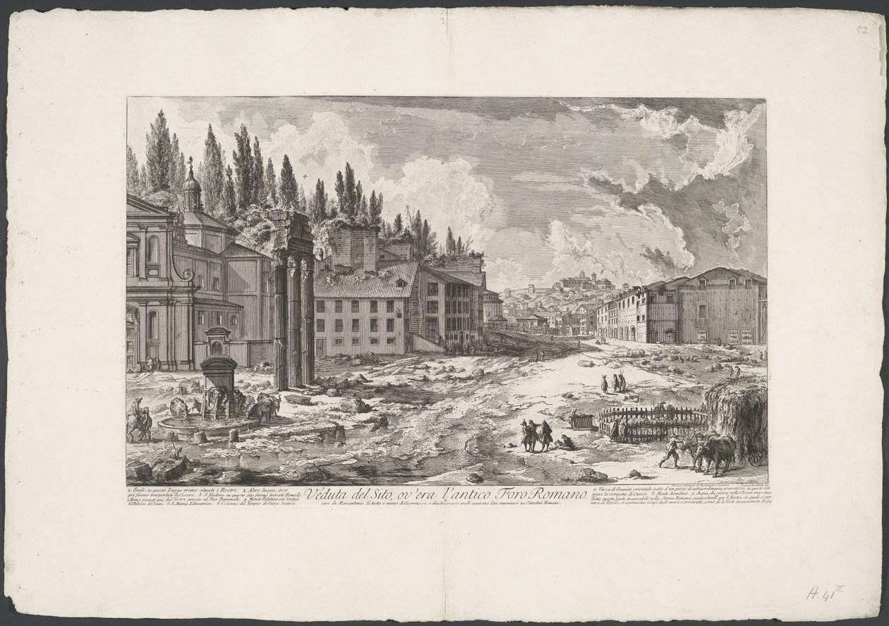 Forum Romanum met de Tempel van Jupiter Stator te Rome 古代ローマのフォーラムがあったサイトのビュー (オブジェクトのタイトル) Gezichten op Rome (シリーズタイトル) Giambattista Piranesi の建築家 Ve(nez)iano によって描かれ彫刻されたローマの景色 (シリーズ タイトル) 作： ジョバンニ・バッティスタ・ピラネージ