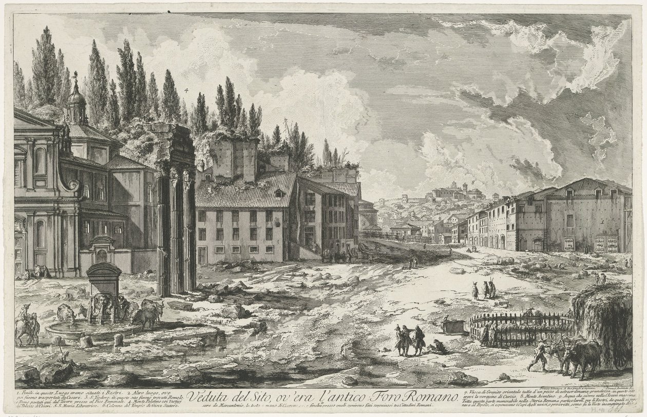 Forum Romanum met de Tempel van Jupiter Stator te Rome 古代ローマのフォーラムがあったサイトのビュー (オブジェクトのタイトル) Gezichten op Rome (シリーズタイトル) Giambattista Piranesi の建築家 Ve(nez)iano によって描かれ彫刻されたローマの景色 (シリーズ タイトル) 作： ジョバンニ・バッティスタ・ピラネージ