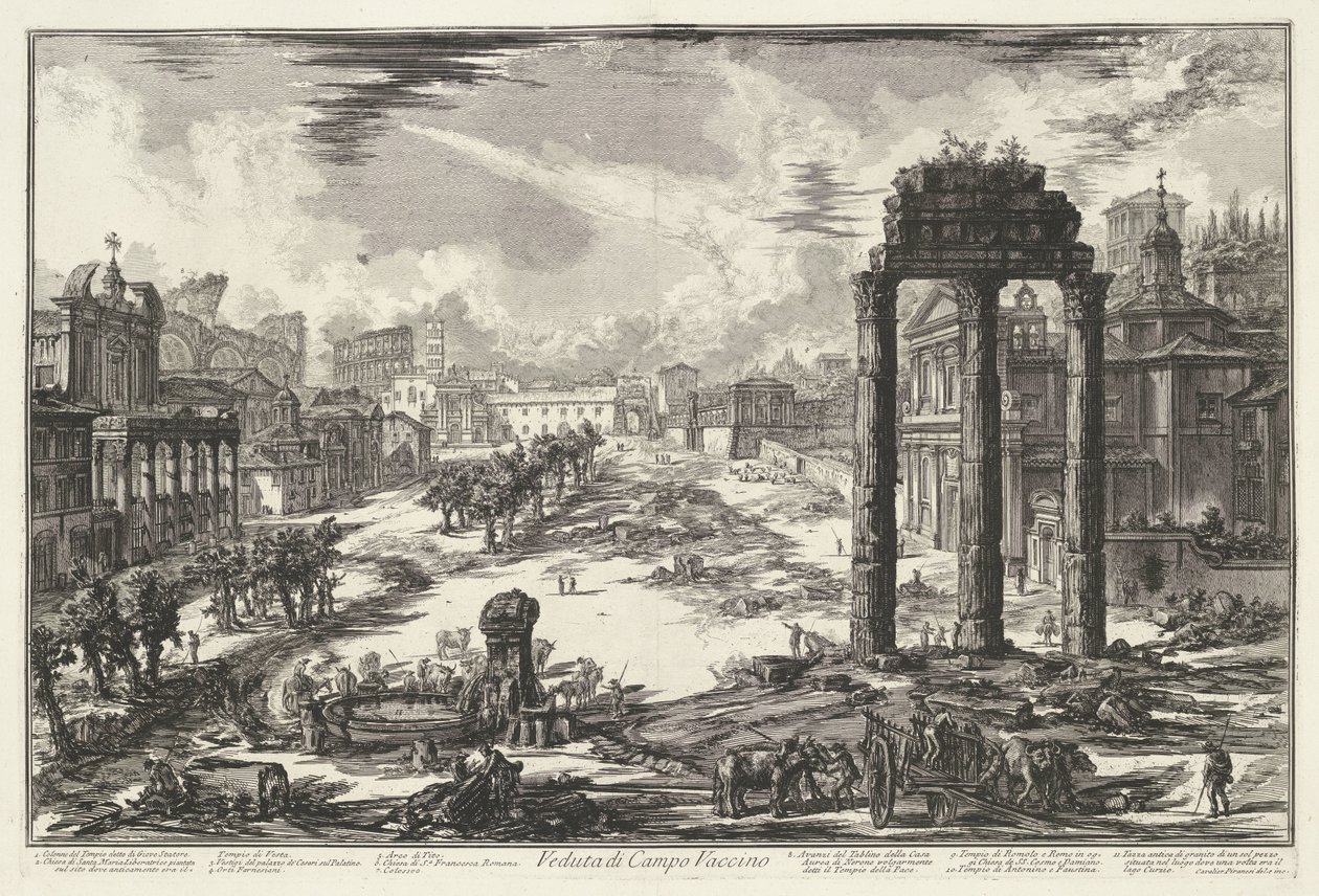 フォーラム ロマヌム テ ローマ カンポ ヴァチーノの眺め (オブジェクトのタイトル) Gezichten op Rome (シリーズタイトル) Giambattista Piranesi の建築家 Ve(nez)iano によって描かれ彫刻されたローマの景色 (シリーズ タイトル) 作： ジョバンニ・バッティスタ・ピラネージ