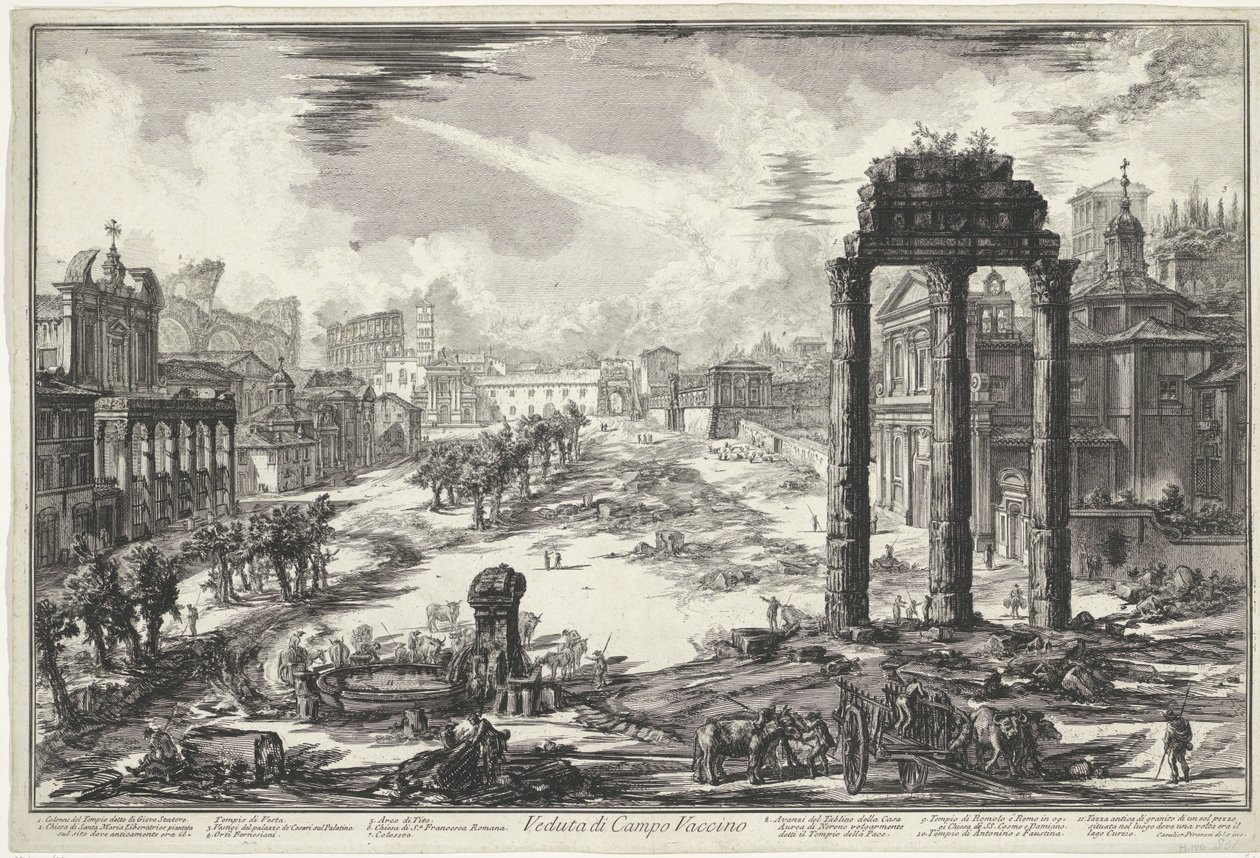 フォーラム ロマヌム テ ローマ カンポ ヴァチーノの眺め (オブジェクトのタイトル) Gezichten op Rome (シリーズタイトル) Giambattista Piranesi の建築家 Ve(nez)iano によって描かれ彫刻されたローマの景色 (シリーズ タイトル) 作： ジョバンニ・バッティスタ・ピラネージ