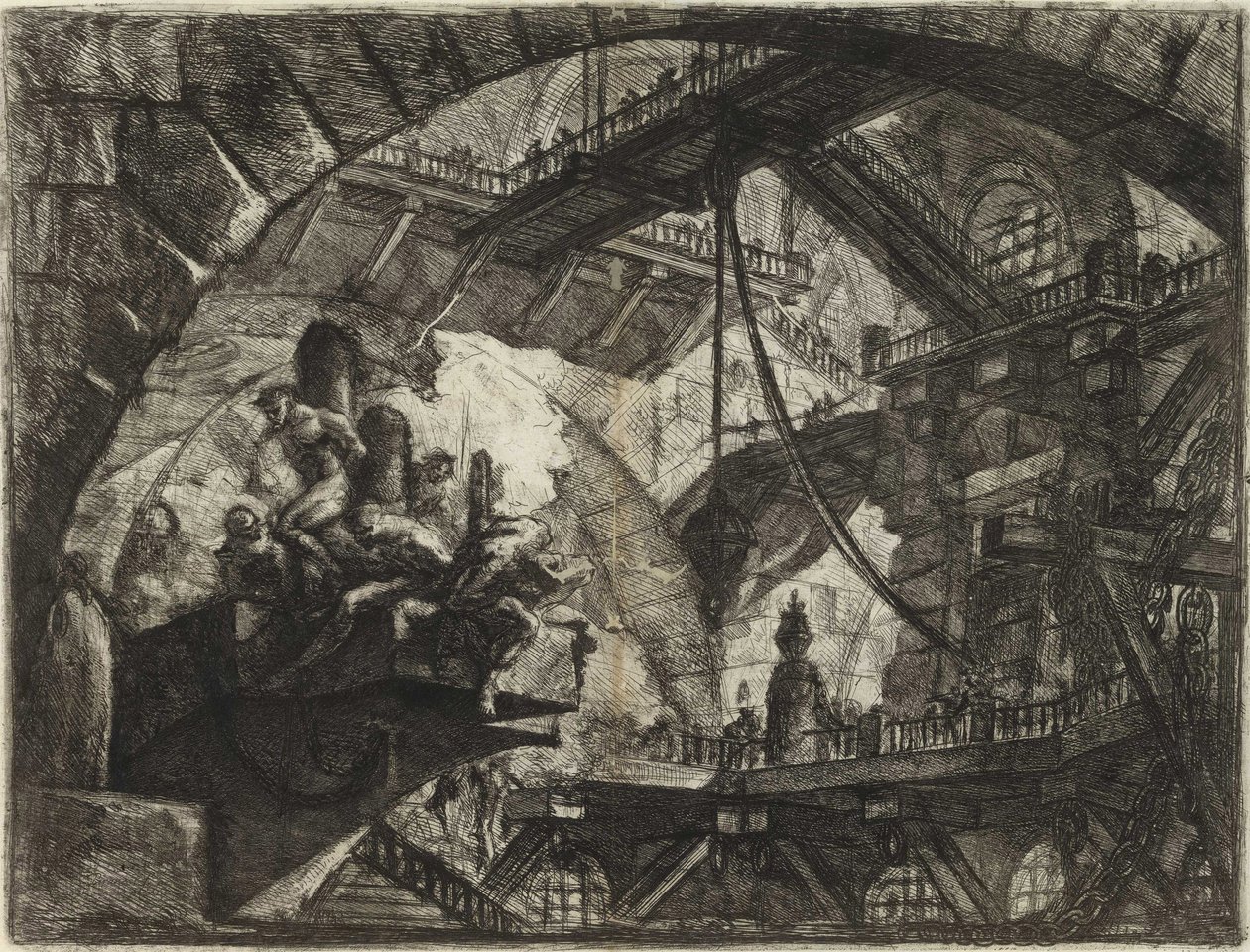 ピラネージ、ジョヴァンニ・バティスタ（1720-1778）の「架空の監獄」シリーズより。銅版画、1761年頃、個人蔵 作： ジョバンニ・バッティスタ・ピラネージ
